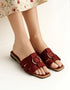 Marveta maroon flats with triple cushioned straps and gold ring – Essence by Rubina